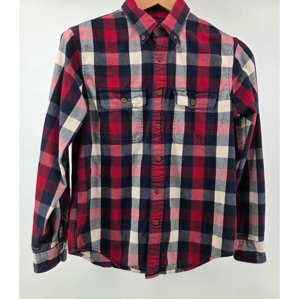 Abercrombie Fitch Plaid Flannel Button Down Shirt‎ Men's Size S Red Navy Cream